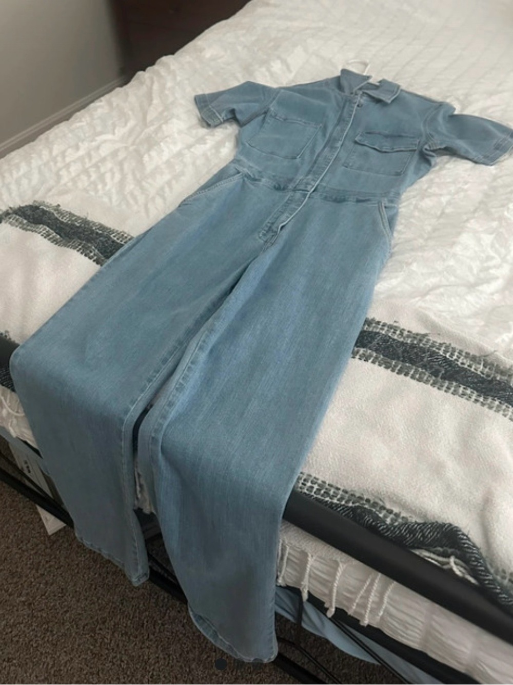 Light Wash Denim Jumpsuit - Casual Wide Leg Romper